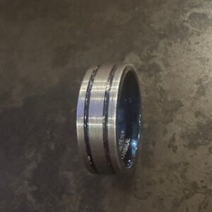 Tungsten Carbine Blue and Silver Ring